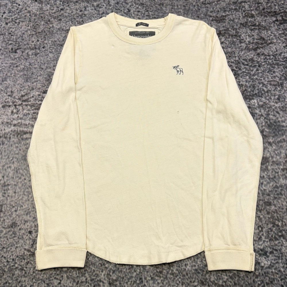 Abercrombie & Fitch Muscle Thermal Long Sleeve Shirt Mens Small Cream Preppy Y2K